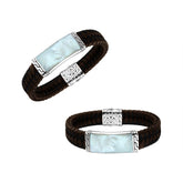 AB-1135-LT-MIXS-MOP-7.5" Sterling Silver Bracelet With Leather & Mother of Pearl Jewelry Bali Designs Inc